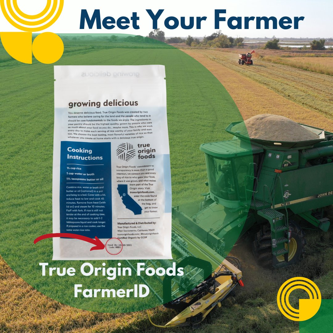 We believe you should know where your food was grown and who grew it - we believe it makes it more delicious. Every bag of True Origin Foods has a 4-digit FarmerID code. Enter that code on our website to meet your farmer. #growingdelicious #farmer #rice #californiarice
