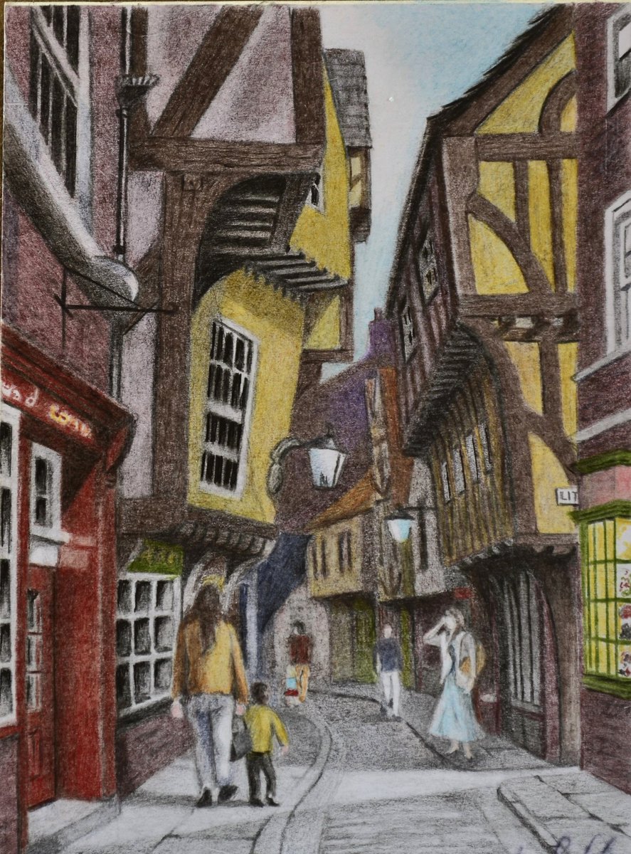 Supporting @twitrartexhibit 
Finally I decided my postcard for #TAE22 supporting <a href="/encephalitis/">Encephalitis International</a> society is finished and ready to post on Monday This is my version of The Shambles in York a 14th century medieval street with overhanging buildings and an important tourist destination