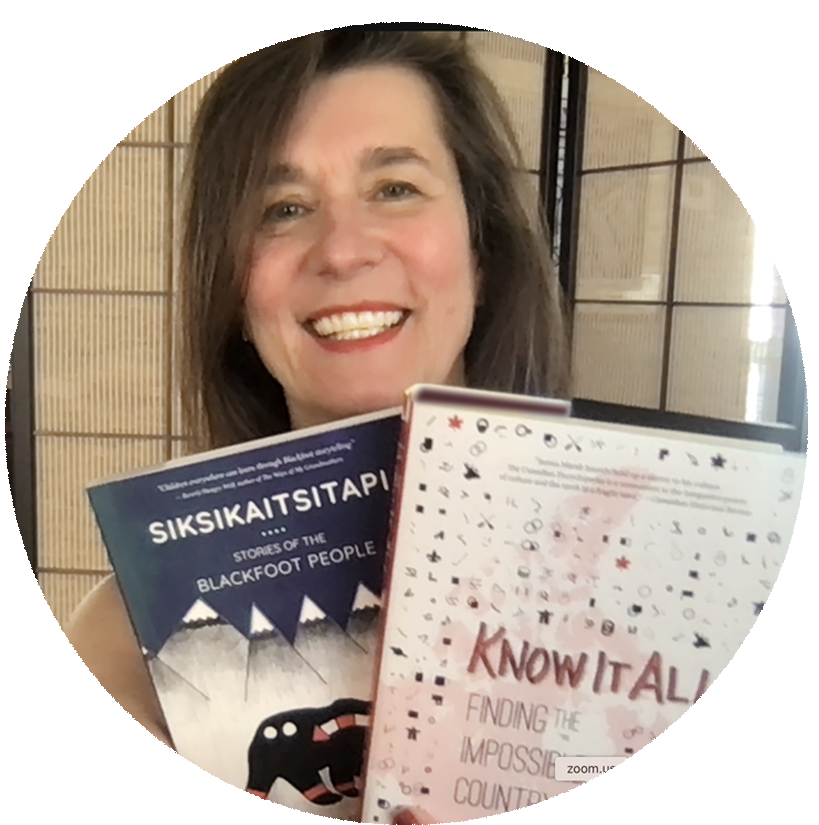 Announcing Durvile's next two titles, with yours truly looking and feeling very proud. Siksikaitsitapi is stories about the Blackfoot People. Know It All is by James H. Marsh, the founding editor in chief of The Canadian Encyclopedia.
