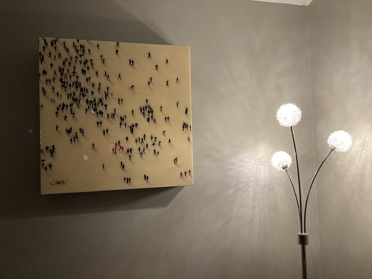 Just love getting home on a late Sat aft in winter, putting the lamps on, and seeing how the light creates even more enigmatic shadows on this #craigalen artwork