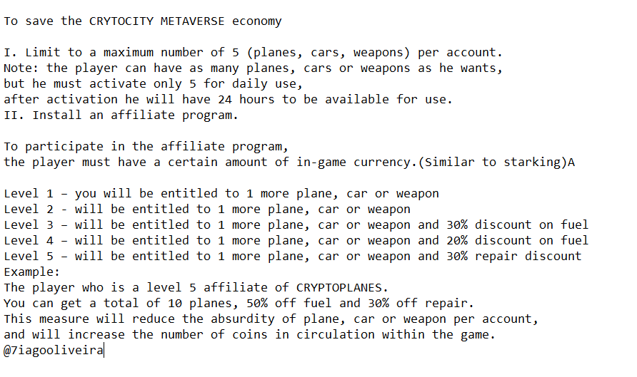 7iagooliveira's tweet photo. @NFTCryptoPlanes 
To save the CRYTOCITY METAVERSE economy
#cryptocity #cryptoplanes #cryptocars #cryptoguards
@Cryptoplanes_1 @NFTCryptoPlanes @CryptoGuardsNFT @cryptocarsgame  
#savetheCRYTOCITYMETAVERSE https://t.co/WbBImWkp6U