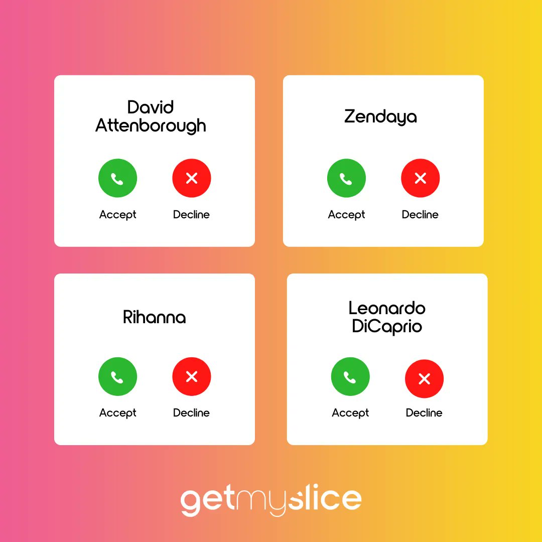 getmysliceapp's tweet photo. Who's call are you picking up? 📱 Comment below 👇
#getmyslice #getmysliceapp #rewards #rewardsapp https://t.co/TWDnlgVWVb