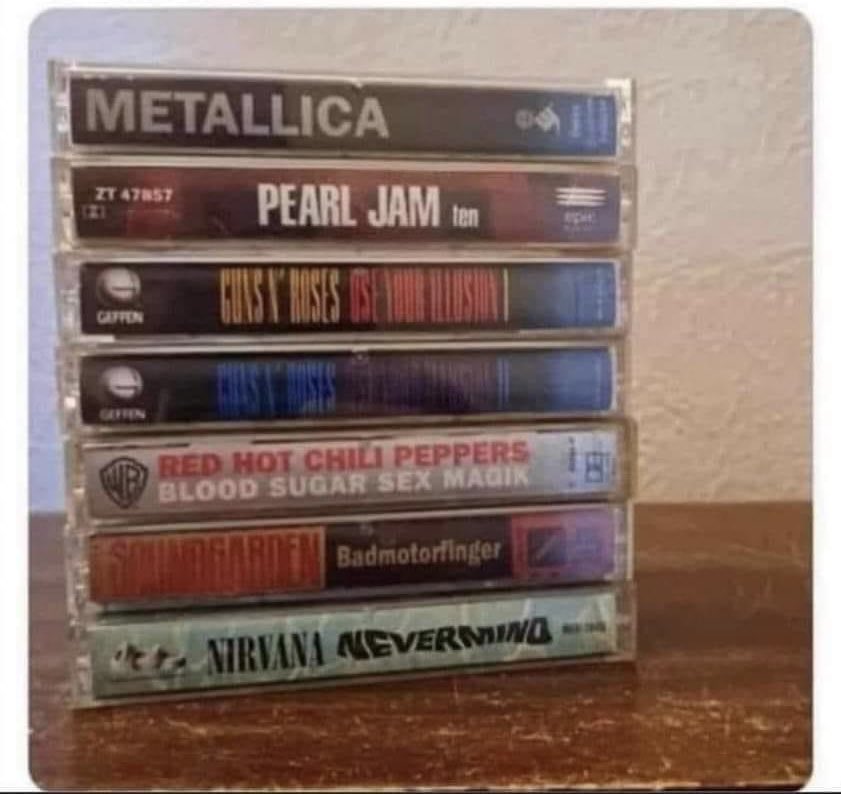 burnsieoriginal's tweet photo. Imagine it’s 1991 and you’re 16 years old and over the course of a month and half these 7 albums are released. That was life. Early 90’s were epic times. #GenX #CrewOf92 https://t.co/leafYfSwFy