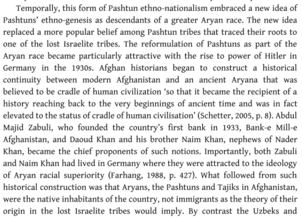 FKhorosani's tweet photo. @tlandofsunrise @BiruniKhorasan Interesting side note: Until the early 20th century, most Pashtuns believed they were descended from the "lost tribes of Israel" who had migrated to this region. This changed after the Nazis came to power in Germany and the Pashtuns' desire to be indigenous and thus "Aryan" https://t.co/BoaNPDRc1B