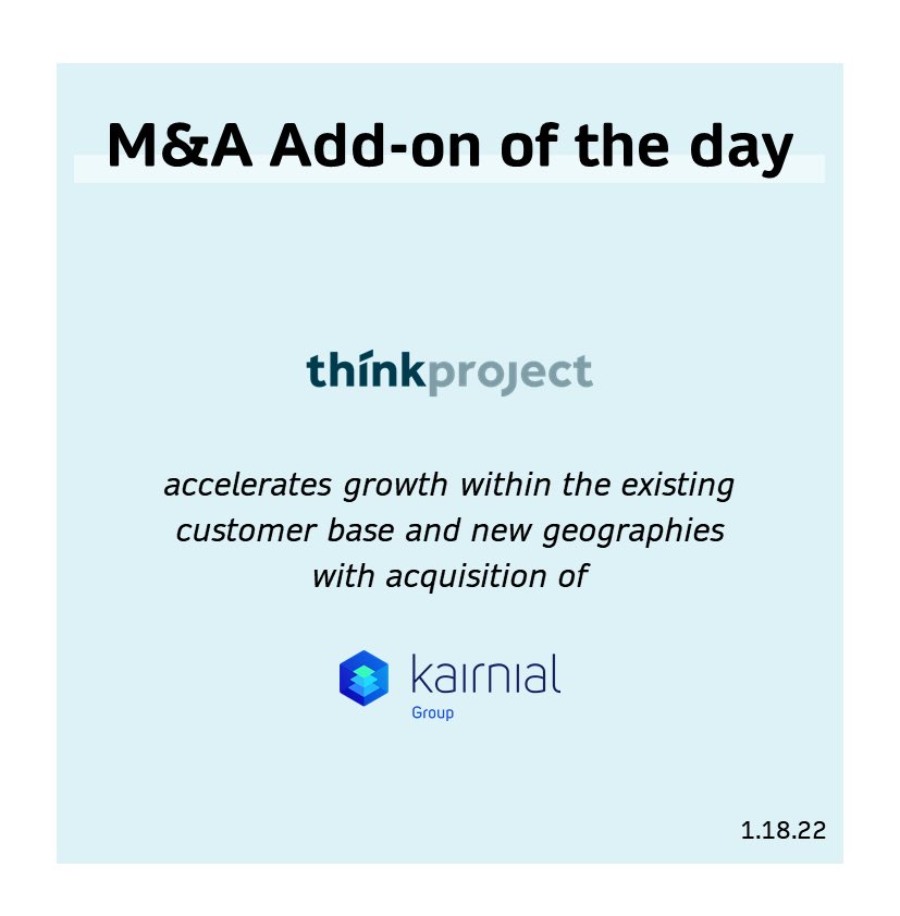 M&amp;A Add-on of the day - 1.18.22 
<a href="/eqt/">EQT Group</a> <a href="/TAAssociates/">TA Associates</a> <a href="/thinkproject/">Benjamin Blanco</a> <a href="/kairnial/">Kairnial</a>