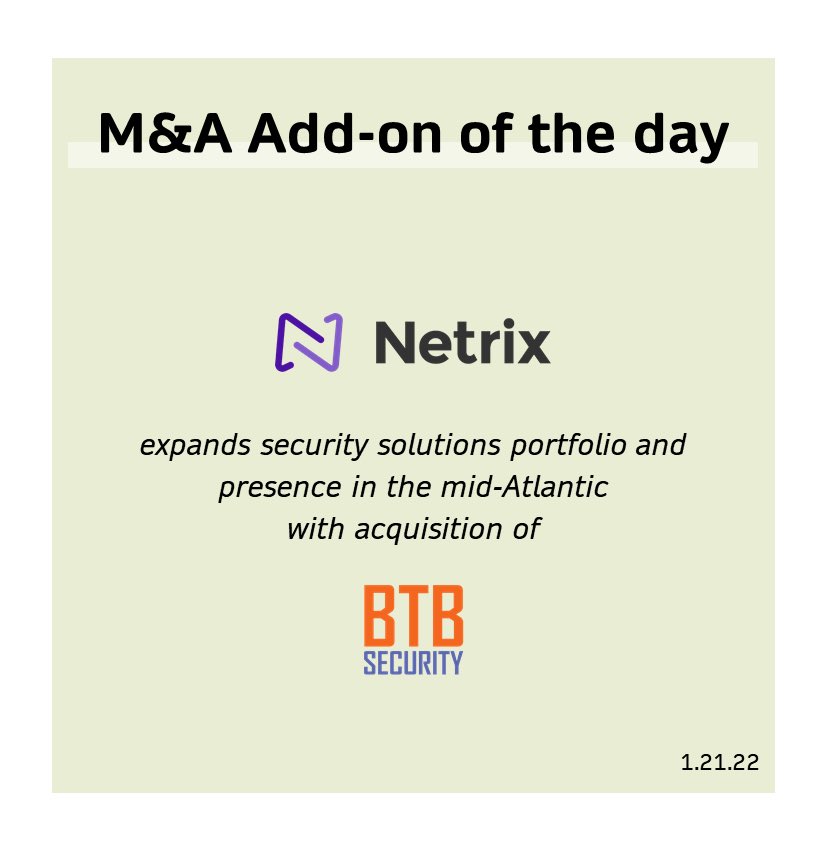 M&amp;A Add-on of the day - 1.21.22 
@oceansoundpartners @Netrix_LLC @btbsecurity