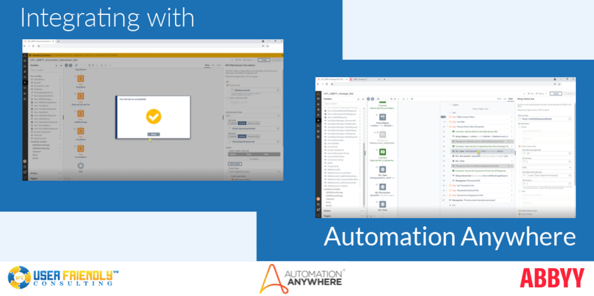 UFCInc's tweet photo. Powerful products with powerful integrations. Check out our latest demos for integrating @ABBYY_Software #FlexiCapture and #ABBYYVantage with @AutomationAnywh. https://t.co/fj0lRLPgxb and https://t.co/eLWkdplkts. https://t.co/ngMuNMjkCN