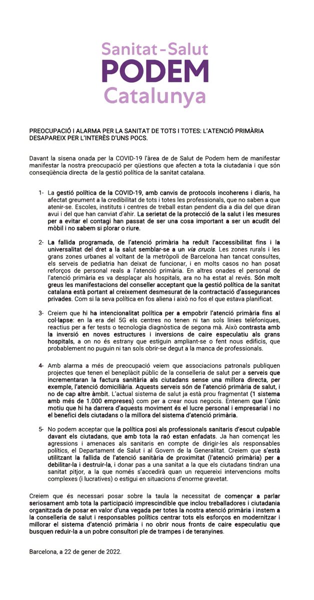 Podem Sanitat / Salut tweet media