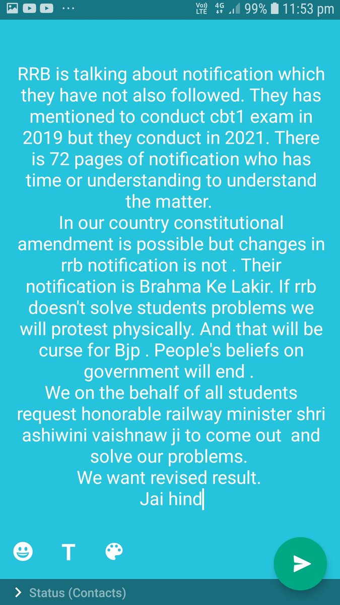 chandan88096285's tweet photo. @AshwiniVaishnaw #RRBNTPC_1student_1result 
#RailwayMinister_SaveStudentsLife https://t.co/QGizv2K4NH