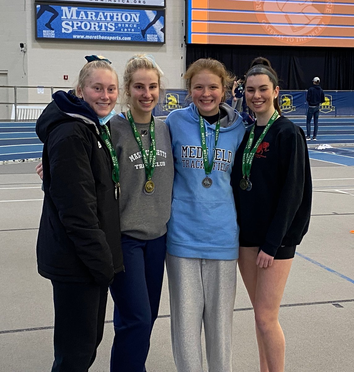 MedfieldAD's tweet photo. Ella K, Alex L, Bella G and Audrey C take 2nd in the distance medley and set a new school record with a time of 12:53.57!
 
Medfield girls track finishes in 5th place as a team at the D4state relays! 

@wheelockwarrior https://t.co/AFXieOdxSr