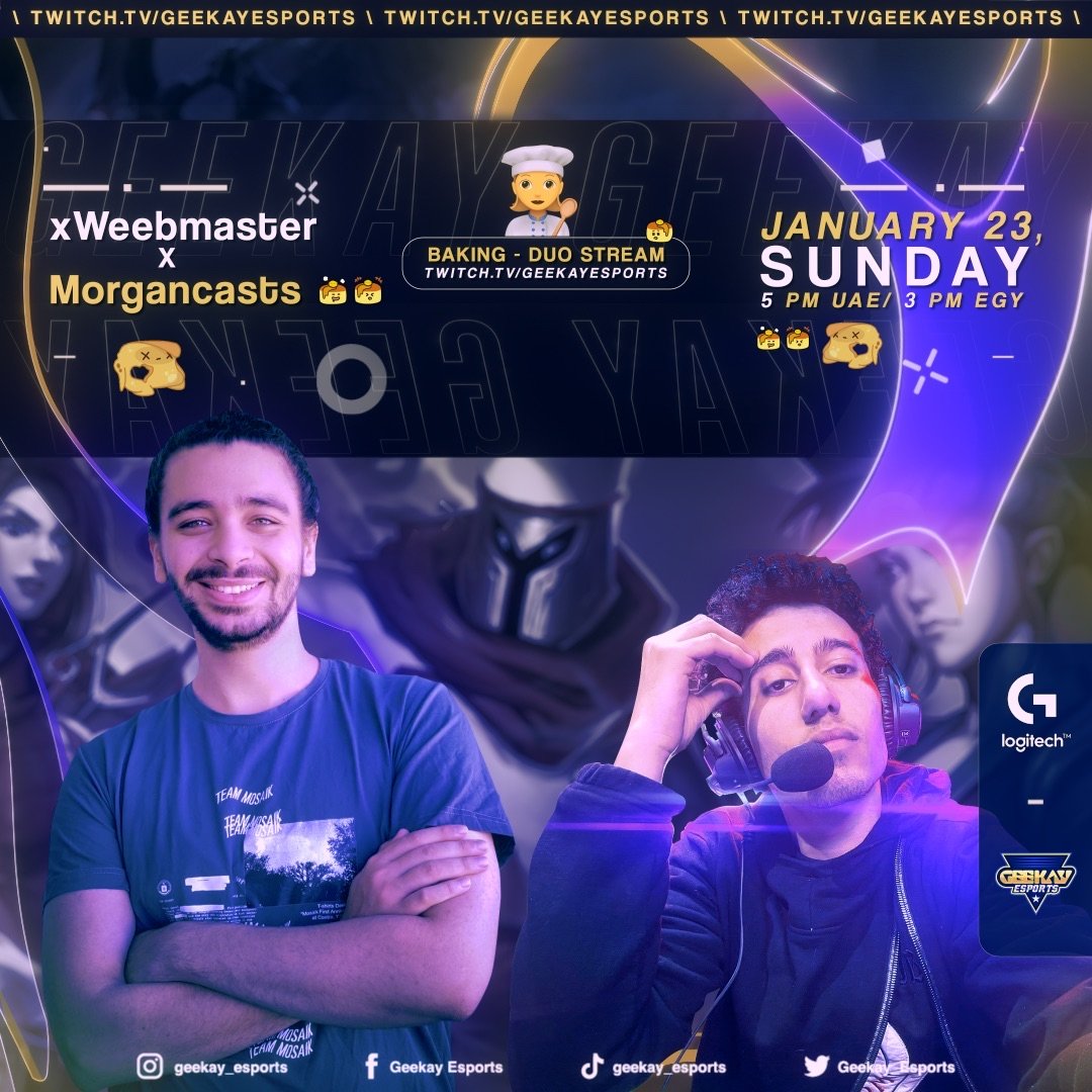 geekay_esports's tweet photo. Tomorrow's Twitch stream will be AWESOME!
This DUO will be Baking on stream.
At 5PM UAE time and 3PM Egypt Time
Stream link:
📺https://t.co/X79CDxWU6S 📺
الله يستر 😢
#Geekay_Esports #GK_FTW #LogitechXgeekay #baking https://t.co/HKWoupOyeI