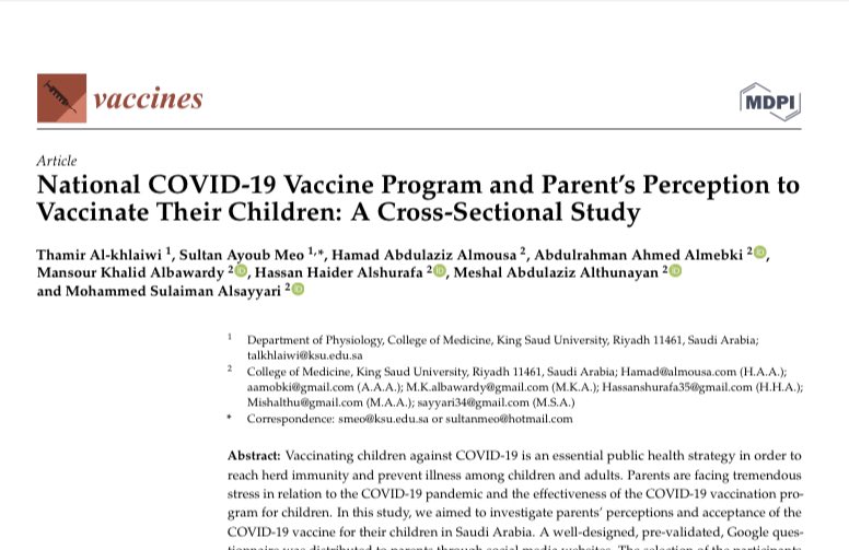 الحمدلله تم نشر اول بحث لي في مجلة vaccines. شكرا للدكتور ثامر والدكتور سلطان على دعمهم المستمر، واشكر زملائي ورفاق دربي على هذا العمل اللي ما كان ليتم لولا جهودهم. الحمدلله🙏