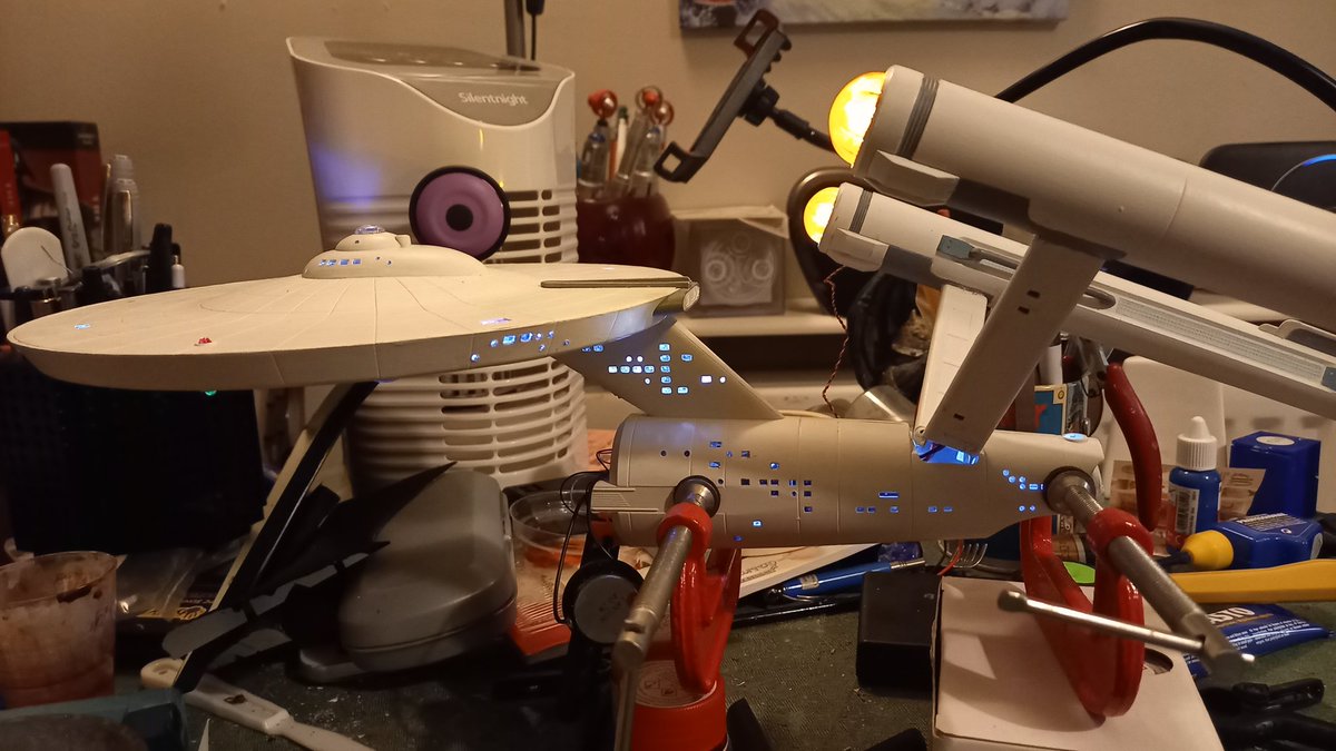 agsc67's tweet image. Three months in and wondering if I&apos;ll manage to finish by the end of February. #OnTheWorkbench actually on my dining table but hey. #USSEnterprise #Revell