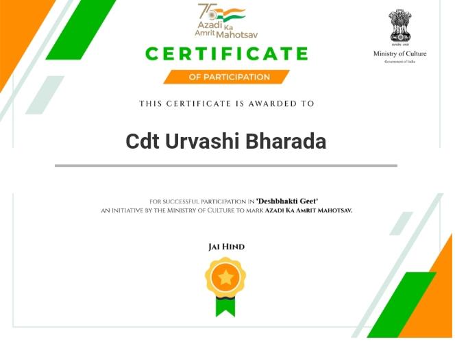 UBharada's tweet photo. #AzadiKaAmritMahotsav 
I'm  Cdt. Urvashi Bharada
From 4 Guj NU NCC Porbandar
I have written a deshbhakti song...
🇮🇳Jay Hind🇮🇳 #AzadiKaAmritMahotsav https://t.co/korepAWn8M