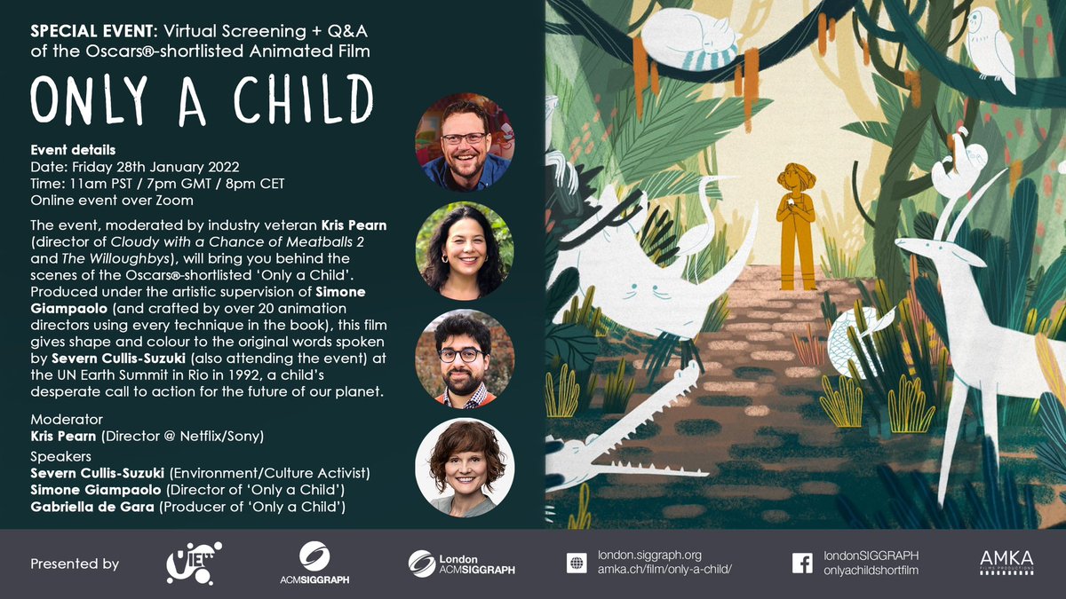ViewConference's tweet photo. Are you passionate about climate change? Free Virtual Screening + Q&A
of @onlyachild_film
28 Jan 2022, 11am PST/8pm CET
Register:
https://t.co/PcMjwTjPWx
@SGiampaolo @SevernSuzuki
Mod: #KrisPearn
#amkafilms @ViewConference @LondonSIGGRAPH @TheAcademy #Oscars2022 #animation https://t.co/587fHHXXDw