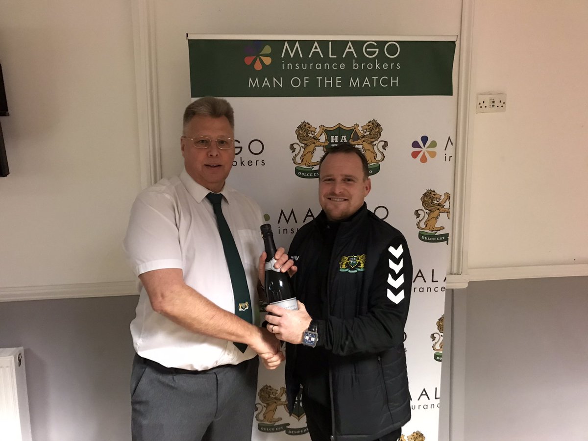 HengroveAFC's tweet photo. The @MalagoInsurance Man of the Match in todays 3-1 win over @Almondsbury_FC was Pete Sheppard. 

He received his bottle of bubbly from chairman Mike Greatbanks! https://t.co/x9SiQ17G8m