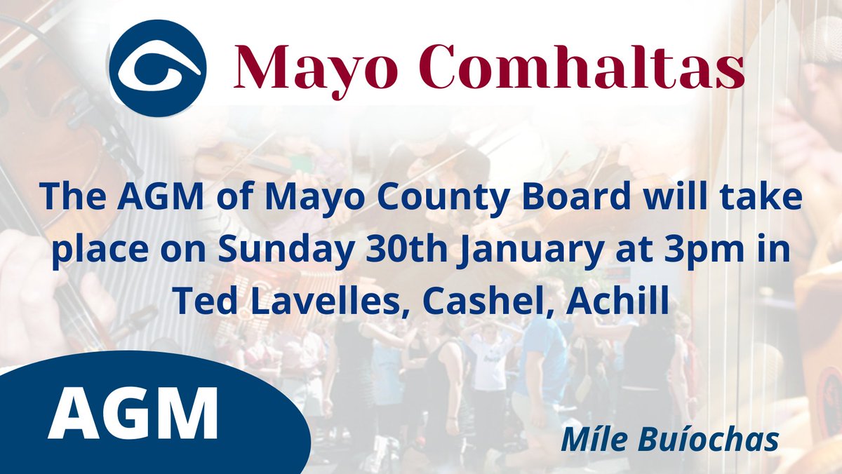 Notice of County AGM in Achill next Sunday.

#AGM #Comhaltas