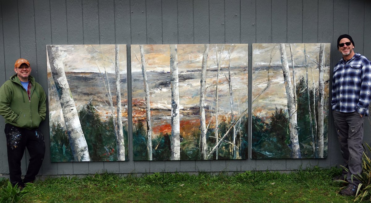 CLMathie's tweet photo. We are thrilled to share how the giant triptych turned out! "Woodland View to the Sea" 60x140" by #Mathie + #Gumpert was officially installed in its new home in #Olympia, WA. Thanks #ChildhoodsEndGallery &amp; to the #collectors. #fineart #art #artgallery #design #interiordesign https://t.co/5iSYCORXHF