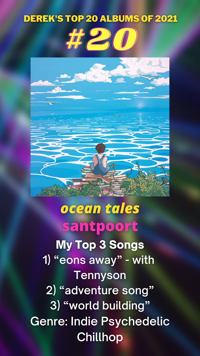 DerekBestMusic's tweet photo. MY TOP 20 ALBUMS OF 2021
20) ocean tales by santpoort @julienmier 
19) Build A Problem by dodie @doddleoddle 
18) Gotta Record Everything Good by First of October @andrewhuang @RobScallon 

#Top20AlbumsOf2021 https://t.co/QgVGHJZF4y