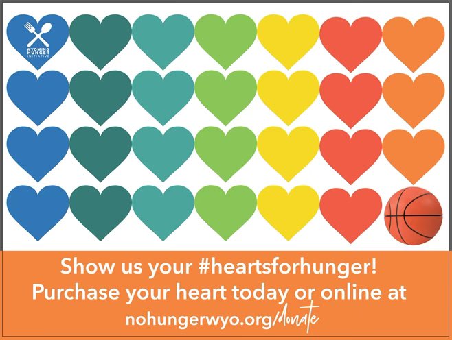 Today is the day! Join us in Laramie at <a href="/wyoathletics/">Wyoming Athletics</a> where you can purchase a heart or multiple hearts as part of the #heartsforhunger campaign. Won’t be in Laramie? Use the link below to purchase. All hearts will be hung in the state Capitol with your name on it!