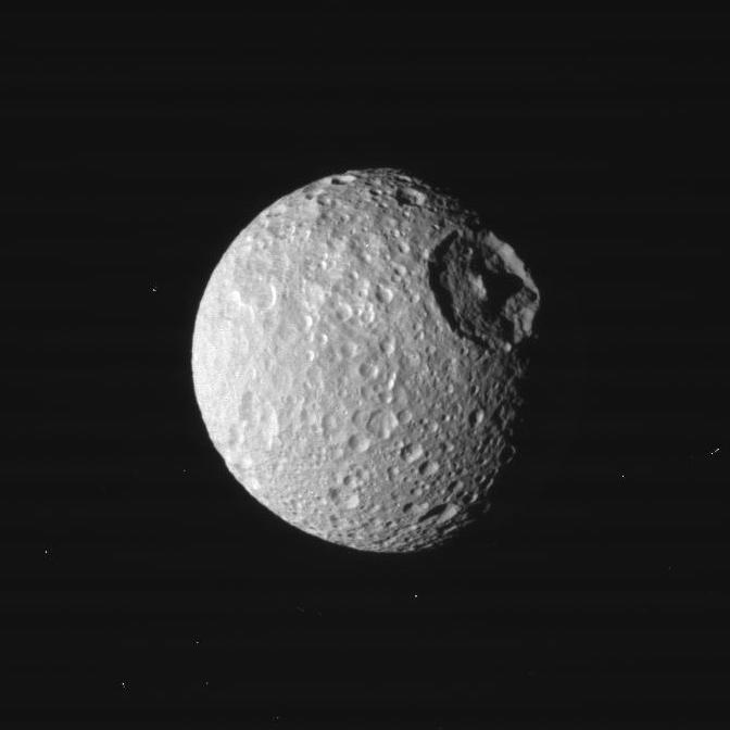 redditSpaceView's tweet photo. This is Mimas a moon of #Saturn, not the Death Star https://t.co/sim81AddqN