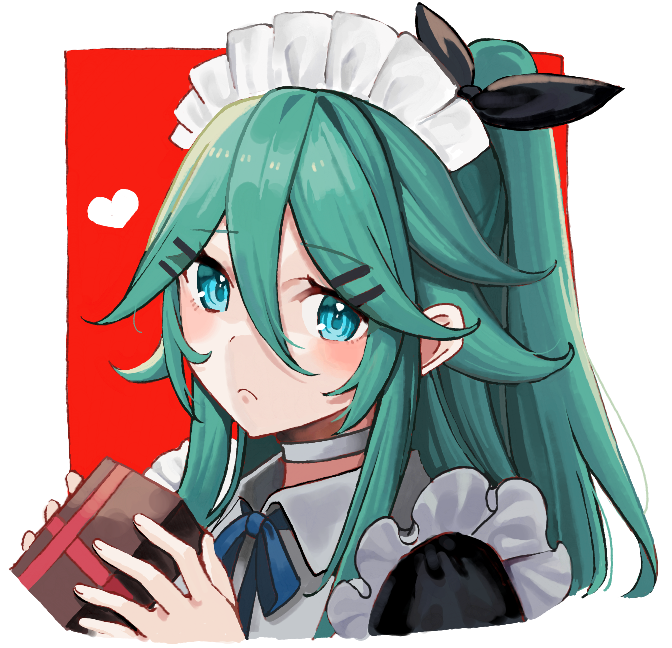 yamakaze (kancolle) 1girl solo maid long hair maid headdress hair between eyes green hair  illustration images