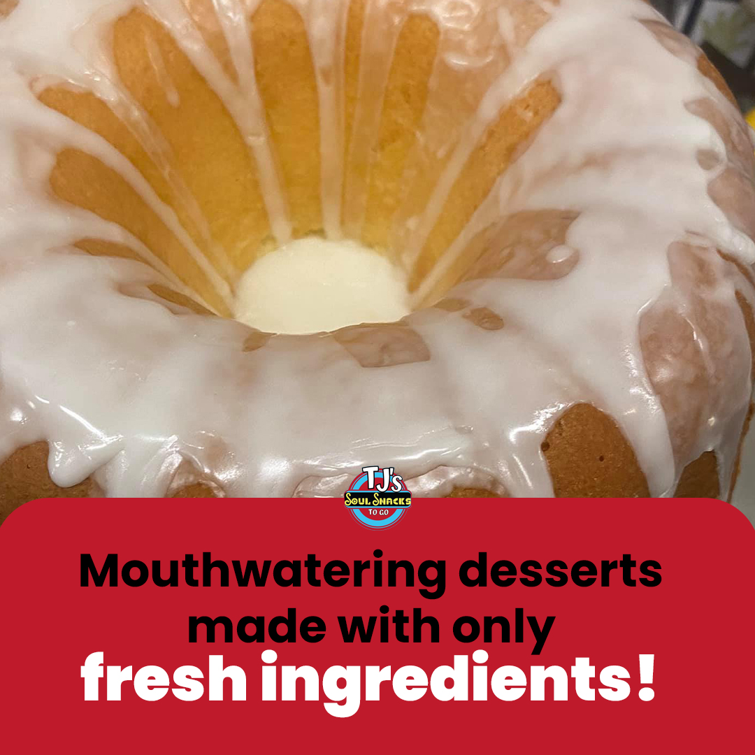 tjsoulsnacks's tweet photo. Made from scratch &amp; fresh ingredients, our perfectly prepared peach cobbler, bold banana pudding and our succulent signature lemon glazed pound cake are mouthwatering!🍰

👉 Satisfy your sweet 🦷 today!

#southernfood #soulfood #bestsoulfood #southerncuisine #foodispassion https://t.co/7AUqs72NJ3