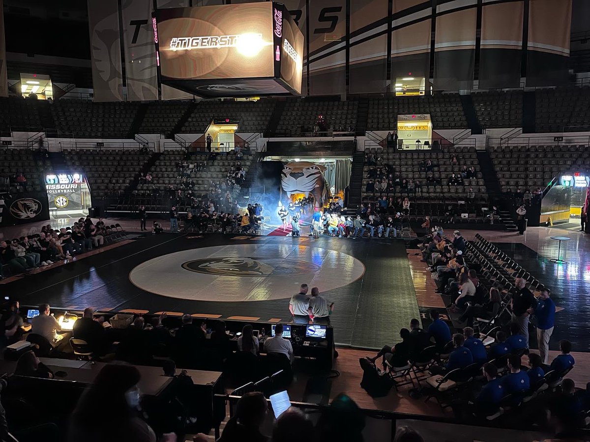 Ptax155's tweet photo. Excited to get to see fellow St Thomas Aquinas grad Brian Smiths Mizzou get to wrestle SDSU today! #LiveDual #STAWrestlers #BobcatsDayOut https://t.co/LebUGXk077