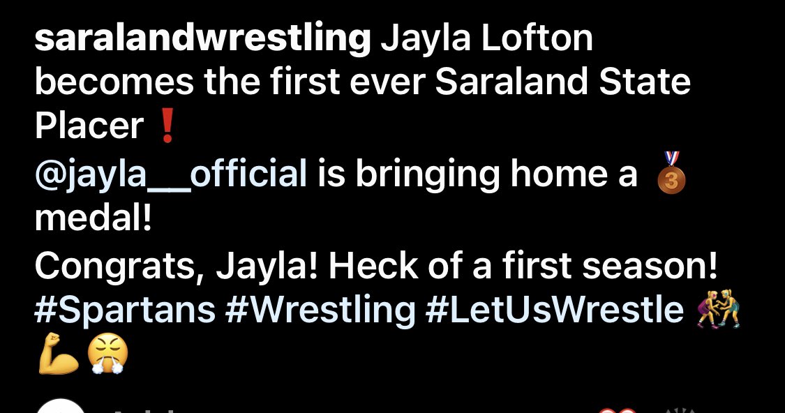 FIRST EVER STATE PLACER AT <a href="/SaralandHigh/">SHS</a> ‼️‼️‼️‼️ 

Congrats <a href="/JaylaLofton/">Jayla Lofton</a> ‼️ 
#wrestlelikeagirl 
<a href="/SaralandSoftba1/">Saraland HS Softball</a>