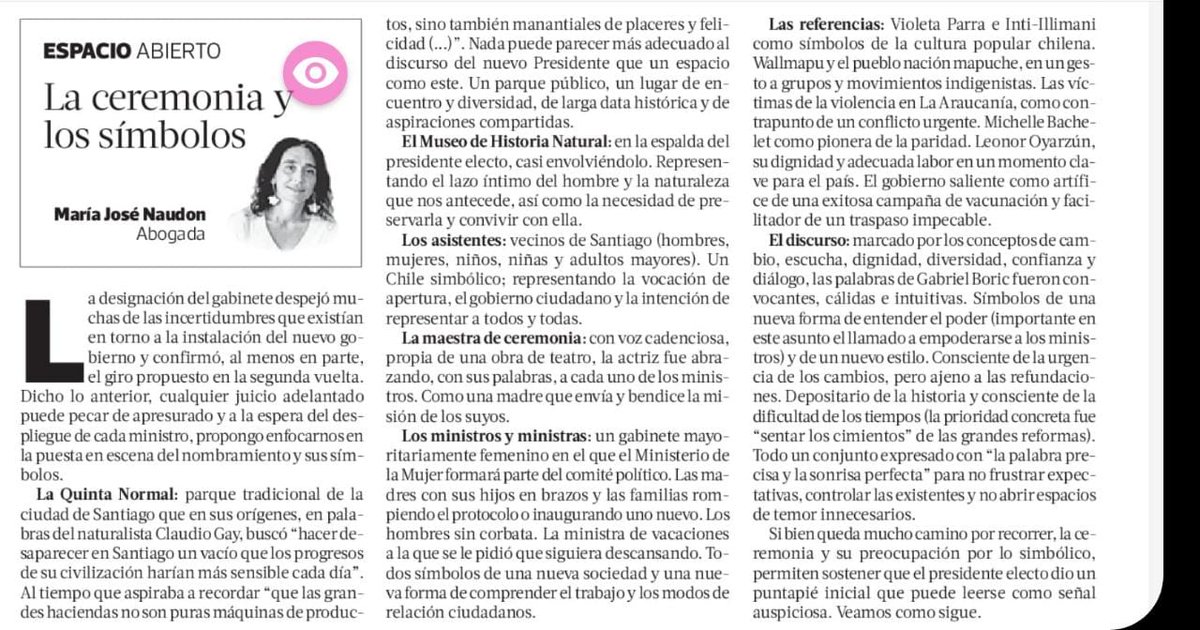 GabrielBoric's tweet photo. Esta columna resume de manera muy precisa lo que quisimos transmitir ayer. https://t.co/K6VrEgiaWN