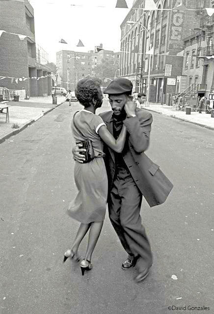 Let's dance. A carefree couple in the Bronx in the early 70s.