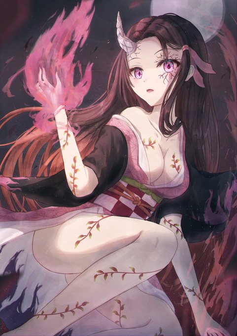 エマ・カヌレ＠ファンタジーASMR工房さんがTwitterに投稿した竈門禰豆子(鬼滅の刃)のイラスト。