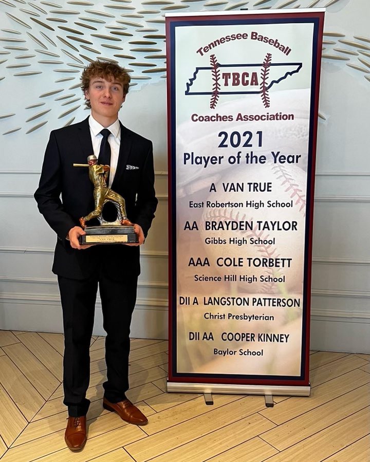 Congratulations to <a href="/Vantrue11/">Van True</a> receiving the <a href="/TBCAorg/">Tennessee Baseball Coaches Association</a> Player of the Year award today.