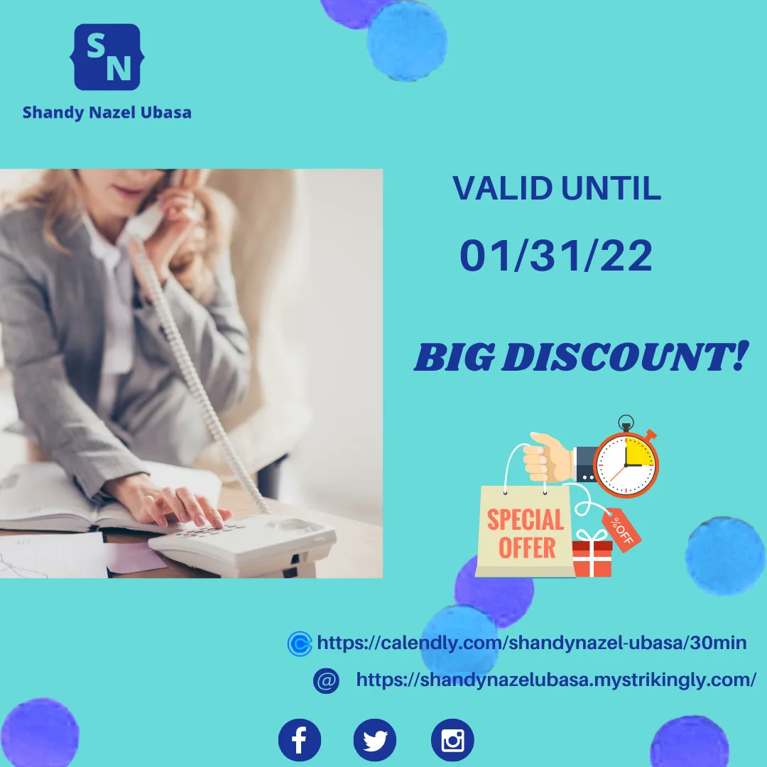 NazelUbasa's tweet photo. 😲 This is the first call, first-served basis. Excited to take your call!😄 
Book your call here -->https://t.co/5ry7PXEdFD
#singlemompower #achieveyourgoals 
#freelance #achieveyourgoals 
#virtualassistant #callnow
#stayhome #bigdiscount
#entrepreneur #exciting https://t.co/JLOt3vzeFh