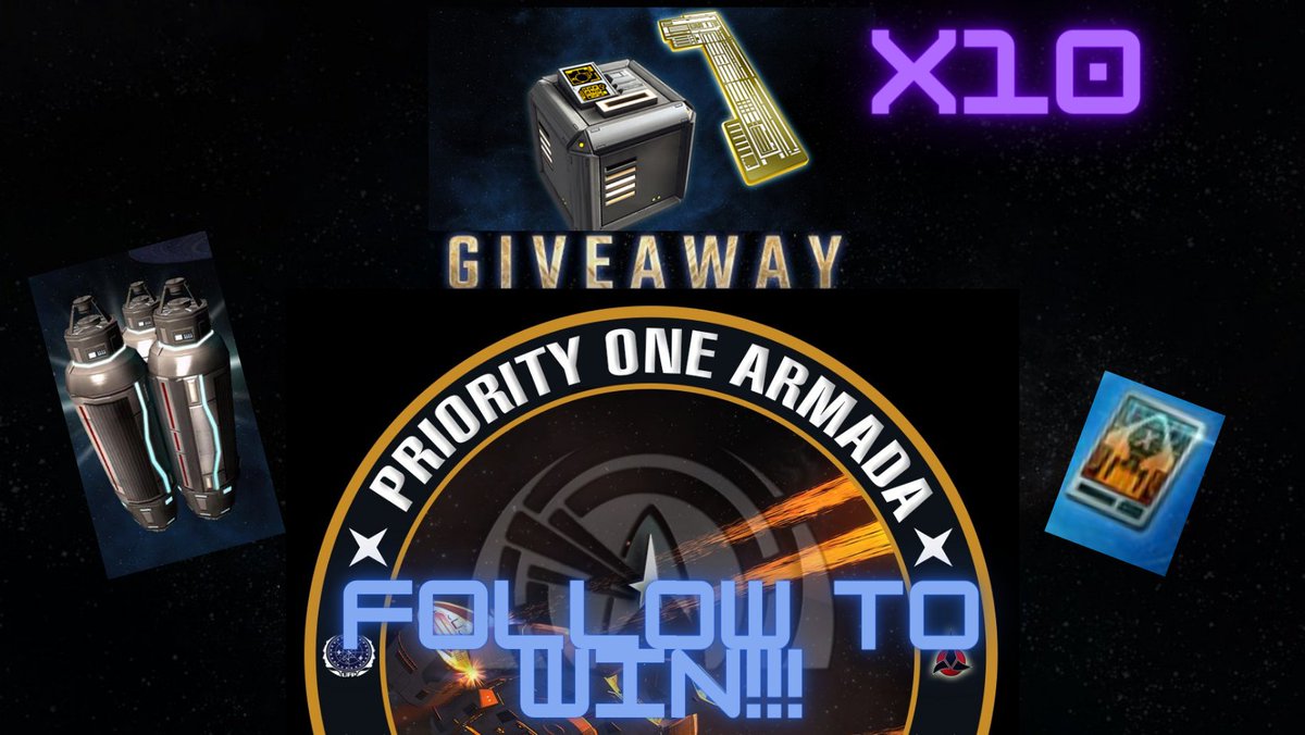 P1Armada's tweet image. Captains! We at #PriorityOneArmadaLive want to recognize you! Just #Follow us on Twitter, #Comment on this tweet and #Retweet this tweet for your chance to #win! Either Keys x 10, T6-X token x 1 or fleet ship module x 1! 🚀🚀🚀
#Giveaway #StarTrekOnline #FollowToWin  #PCgaming