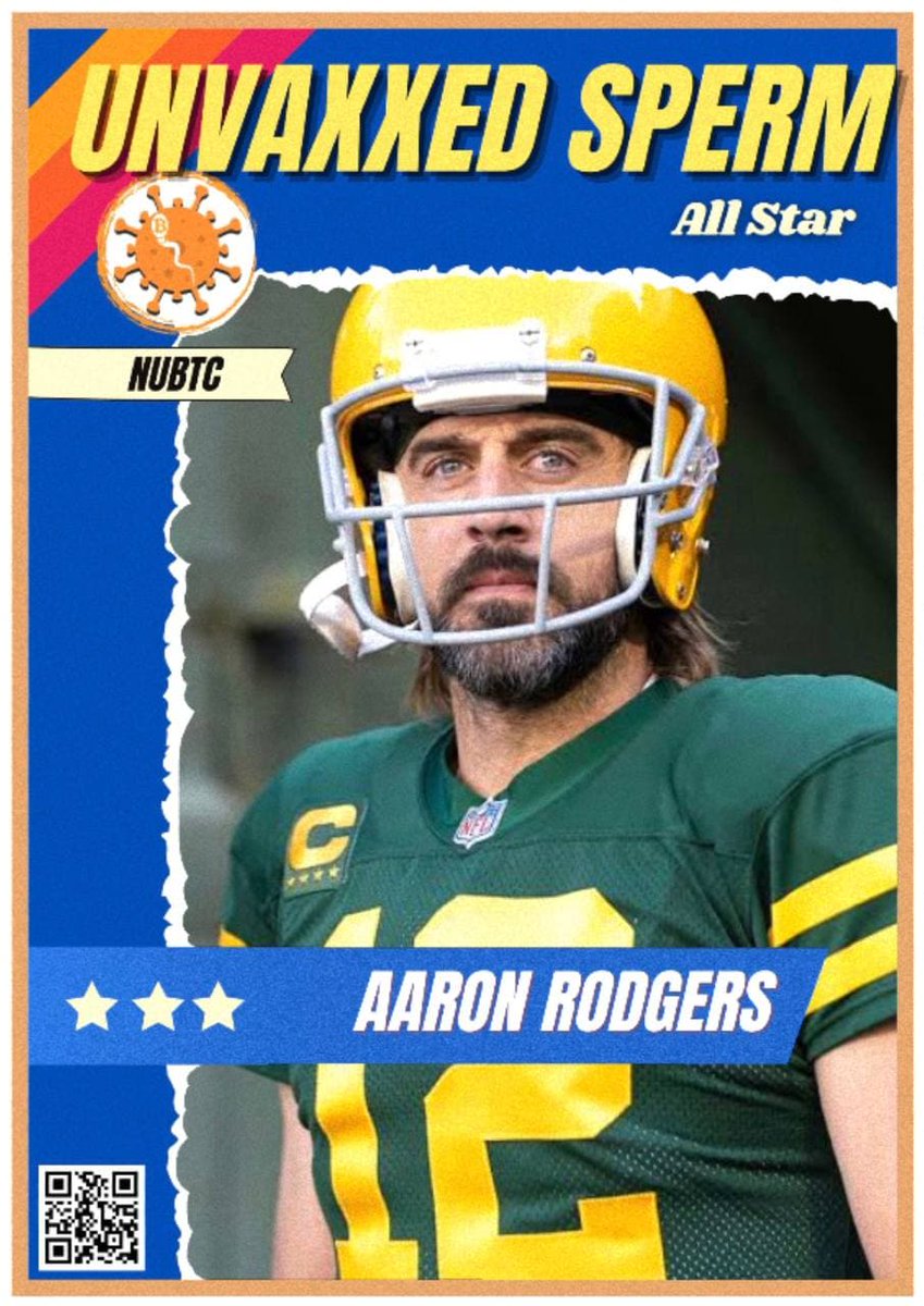 The Unvaxxed Sperm community wishes Aaron Rodgers luck tonight in his playoff game against the 49ers! 

#NuBTC $NuBTC #DraftKings #NFLPlayoffs
