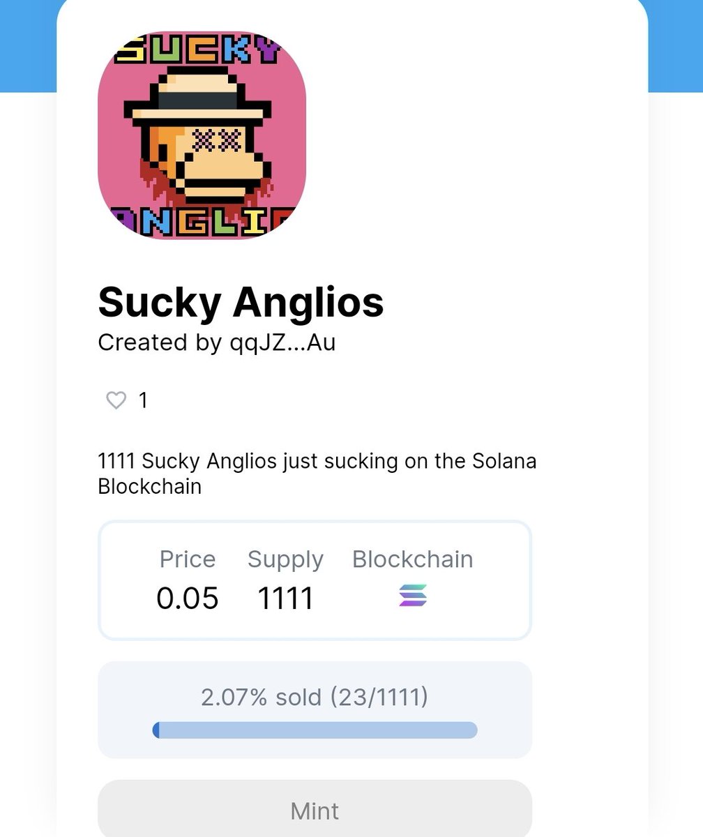 SuckyAnglios's tweet photo. Mint your @SuckyAnglios now!

https://t.co/aY36NqArZq

#solana #solananft #SolanaNFTs #NFT #NFTs #NFTCommmunity #NFTdrop #SolanaAirdrop #SolanaGiveaway #SolanaAirdrops #SolanaPeach #SolanaFrenAirdrop #solanagiveway #NFTartist #NFTartists #nftart https://t.co/VOL4odc54O https://t.co/QFqgdhf6Sd