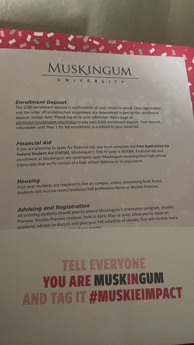 Glad to receive my acceptance letter from Muskingum university #Muskieimpact