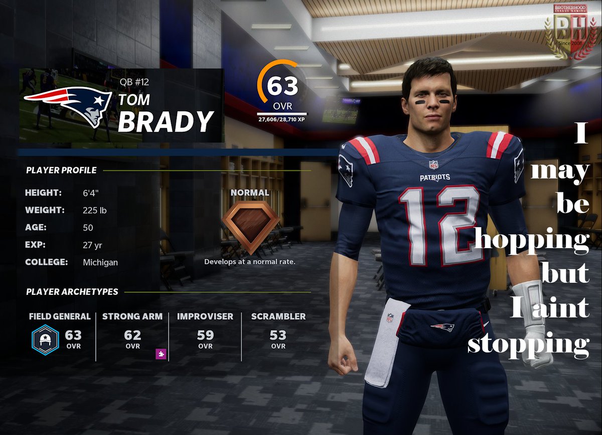 BrotherhoodLG's tweet photo. Brotherhood Sports Network reports that @TomBrady who played last season for the @Patriots at age 50 plans to return for one more season #Madden22 #BHFL @leaguecrawler https://t.co/q15HGQyatr