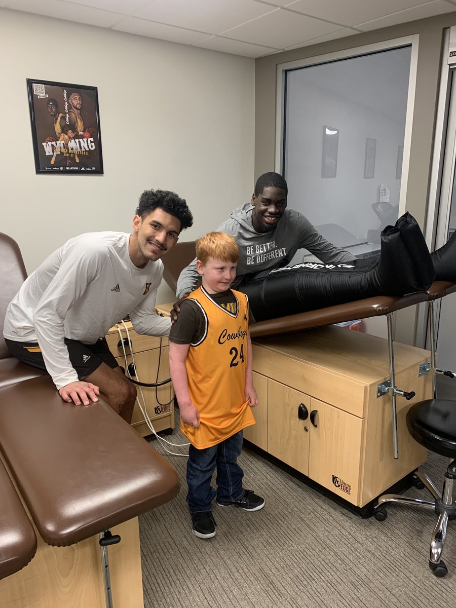 Trey from Buffalo had one wish for his 8th birthday.  Come to UW and watch his two favorite players ⁦<a href="/therealhunter24/">Hunter Maldonado</a>⁩ &amp; ⁦@Graham_Ike5⁩ .  He said the trip was easy!  Lots of great Cowboy fans coming to town to see ⁦⁦<a href="/wyo_mbb/">Wyoming Cowboy Basketball</a>⁩