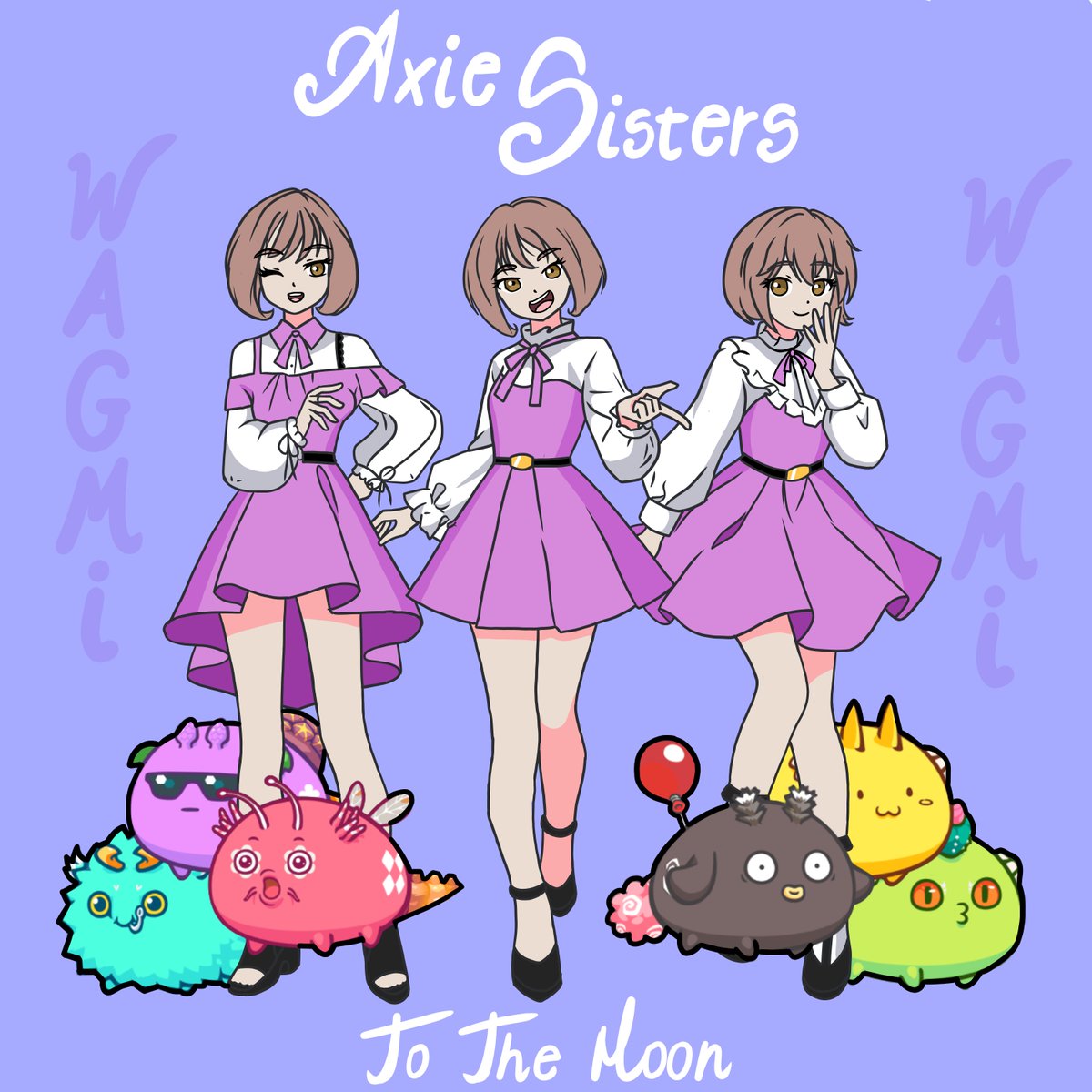 "Axie Sisters To The Moon"   🚀🚀🚀🚀🚀
This is my entry to the #Wagmichallenge contest, thank you so much for the opportunity to participate in something so beautiful for the community that can help me buy my Axie team! Congratulations on the new video Wagmi!