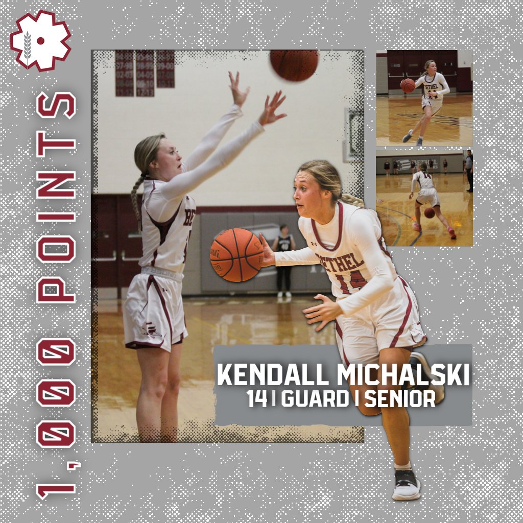 Congratulations to <a href="/KenniMichalski8/">Kendall Kingsley</a> on surpassing the 1,000 point mark with a 3 pointer at the 1:44 mark in the first half against York College. <a href="/ThresherWBB/">Bethel Threshers WBB</a>  #RollOn #RunWithUs