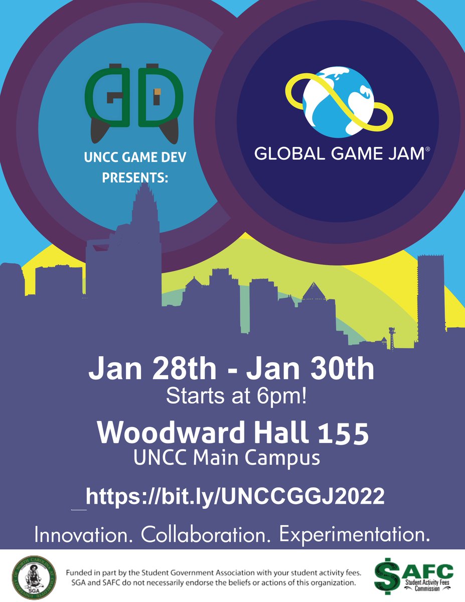 GameDevAtUNCC's tweet image. Its time for #GGJ22! 

January 28th at 6pm! 

Regitster here: globalgamejam.org/2022/jam-sites…

#uncc #gamejam #gamedev