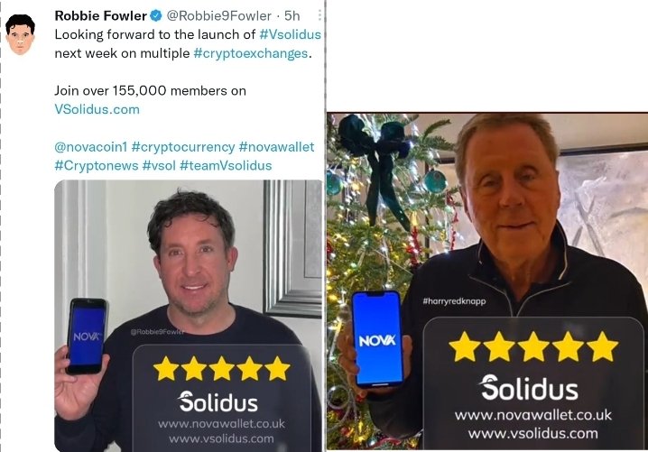PeteroHalloran_'s tweet photo. @Redknapp and @Robbie9Fowler joining us in promoting @solidus_v and @NovaCoin1 
Join Harry and Robbie and over 155,000 other verified members today  at https://t.co/k79k0O8rqE
@solidus_v will list on multiple exchanges in the coming weeks 
Starting with @BitMartExchange Jan27 https://t.co/JISBMi3SSh