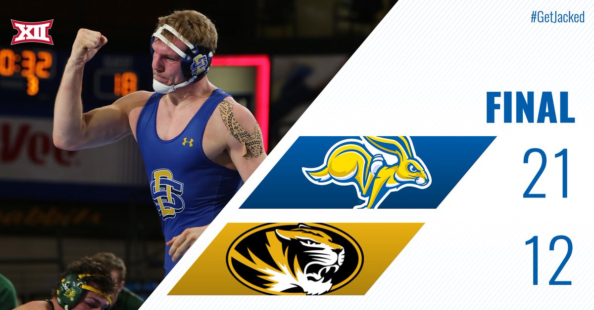 GoJacksWrestle's tweet photo. FINAL | The 23rd-ranke Jackrabbits extend their dual winning streak with seven with a road upset at No. 9 Missouri ... South Dakota State, 8-1 overall 2-0 in #Big12WR back at it tomorrow at SIU-Edwardsville and Central Michigan (1 p.m. start)
#GetJacked https://t.co/DbqFc22Aos