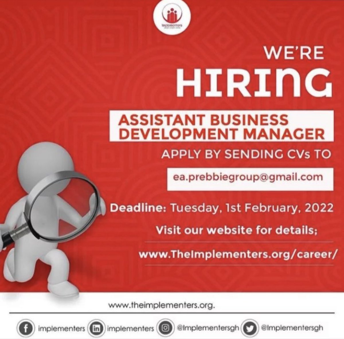 vacancygh_'s tweet photo. Help someone on your TL get a job by retweeting this post or quoting it !!! 

All info concerning the job is on the flyer !! 

———
#jobsinghana #ghana #ghanajobs 

————

Harmattan | Twene Jonas | Nabco  | ghana | bogoso | ghana | Nima | greenwood | y https://t.co/RiXfIh4EYH
