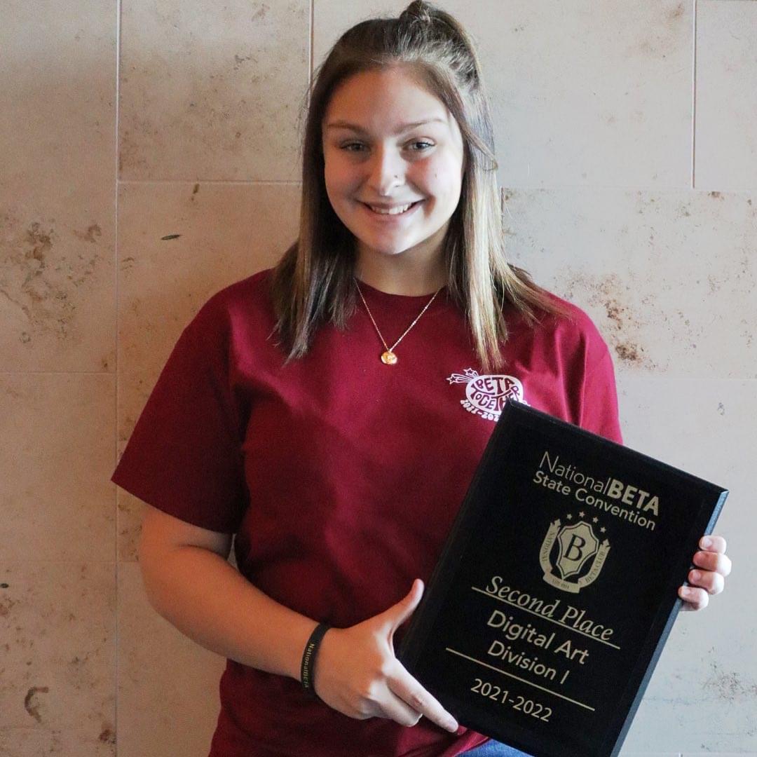 brhs_tigers's tweet photo. We have our first #BetaCon22 plaque for Senior Beta! Congratulations to Hannah Wood for earning 2nd Place in Digital Art - Division I. See you at the national convention in Nashville! https://t.co/Ly0o6XcddD