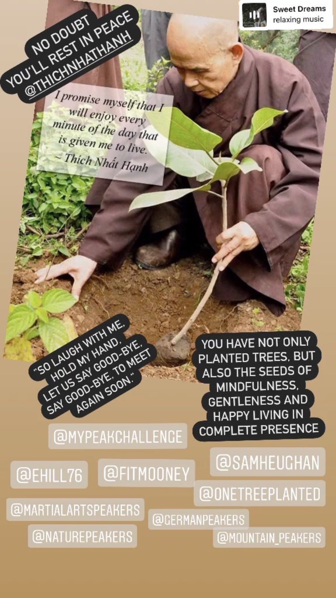 Thank you for your wisdom and spreading your message of mindfulness, compassion and peace 🙏🏻
No doubt you will Rest In Peace, Thich Nhat Hanh @ehill76  @fitmooney     <a href="/MyPeakChallenge/">My Peak Challenge</a>  <a href="/MartialPeakers/">Martial Arts Peakers</a> <a href="/GermanPeaker/">GermanPeakers</a> <a href="/WLLPeakers/">Whole Lotta Love Peakers💜</a> <a href="/SamHeughan/">Sam Heughan</a> <a href="/onetreeplanted/">One Tree Planted</a>