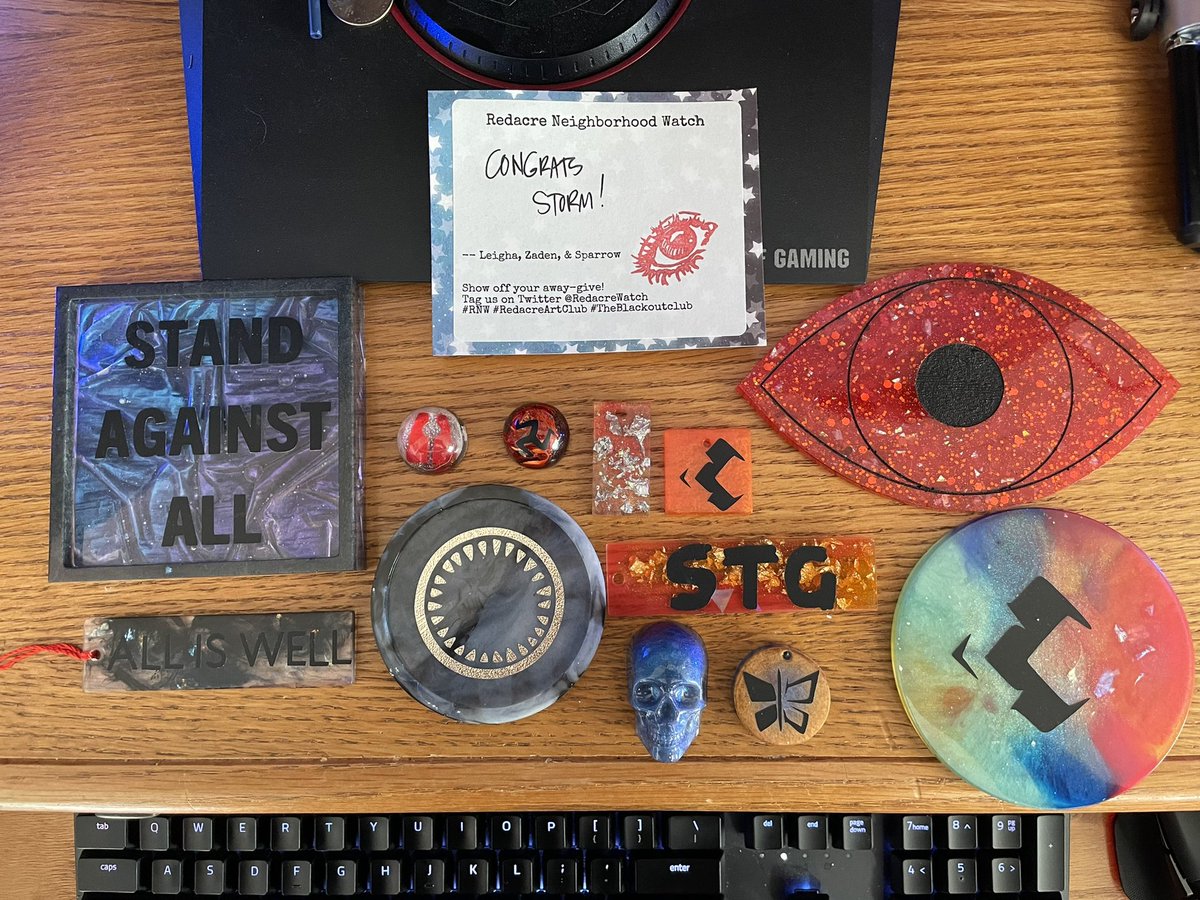 CC_Stormsworder's tweet photo. Finally received my last giveaway items from @RedacreWatch for @theblackoutclub, a game that influenced me so greatly creatively and helped me through the pandemic. To great friends and fond but bittersweet memories! I miss you guys already! #RNW #RedacreArtClub #TheBlackoutClub https://t.co/PcTgN148lM