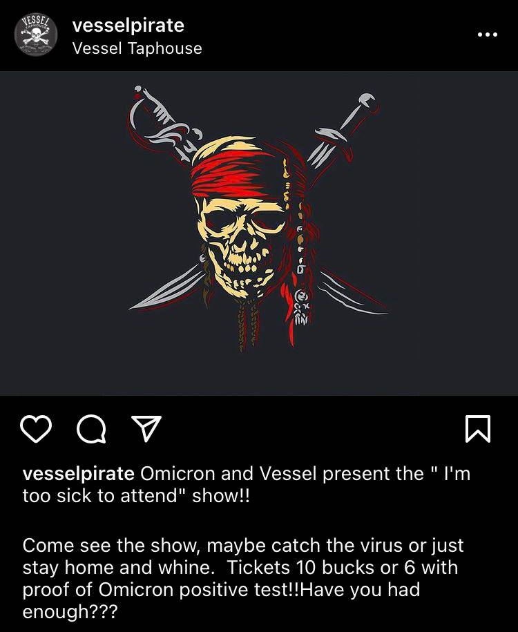 We are not playing Vessel Taphouse tonight due to disturbing behavior from this post: COVID is not a joke and we encourage everyone to get out there, safely! <3 @VesselTaphouse @TheStranger @seattletimes @NorthwestMusic #seattle #lynwood #music #live #covid #quarantine